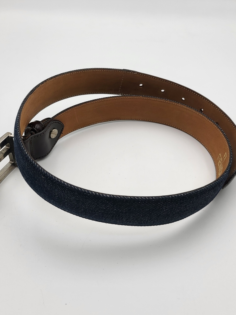 Fendi Dark Denim and Brown Leather Belt with Silver Buckle..Authentic - Picture 7 of 7